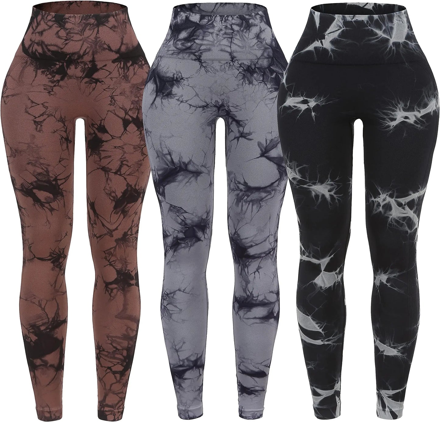 3 Piece Workout Leggings Sets for Women High Waisted Tie Dye