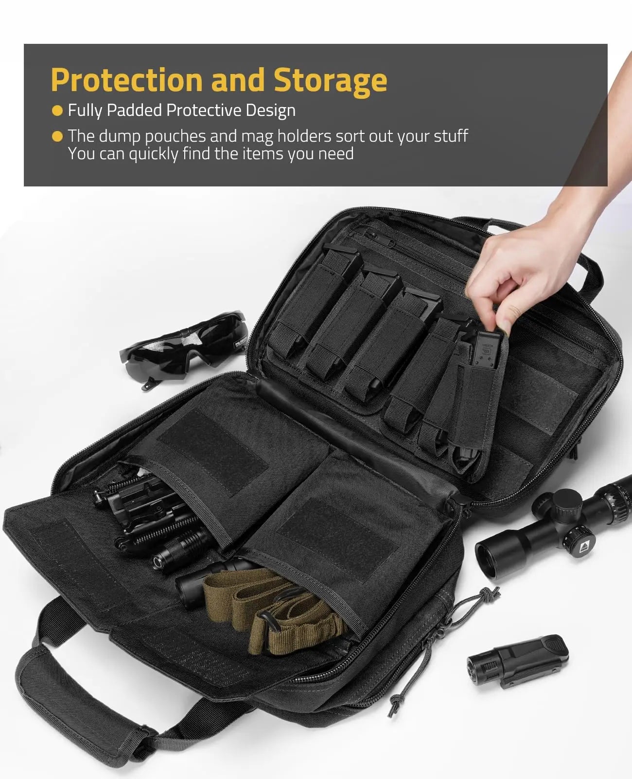 CVLIFE Tactical Gun Range Bag Case Pistol Handgun Lockable 3 Compartments Outdoor Shooting