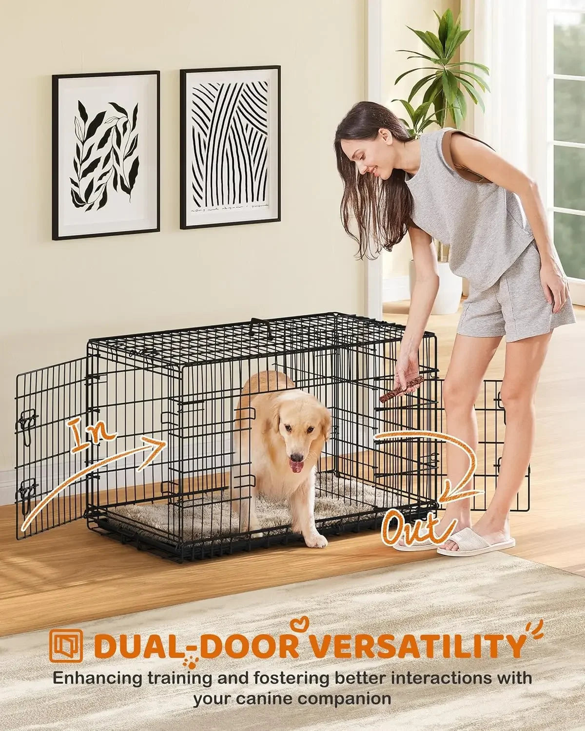 42 inch Dog Crate Double Door Dog Crate w/Divider Collapsible Metal Dog Crate
