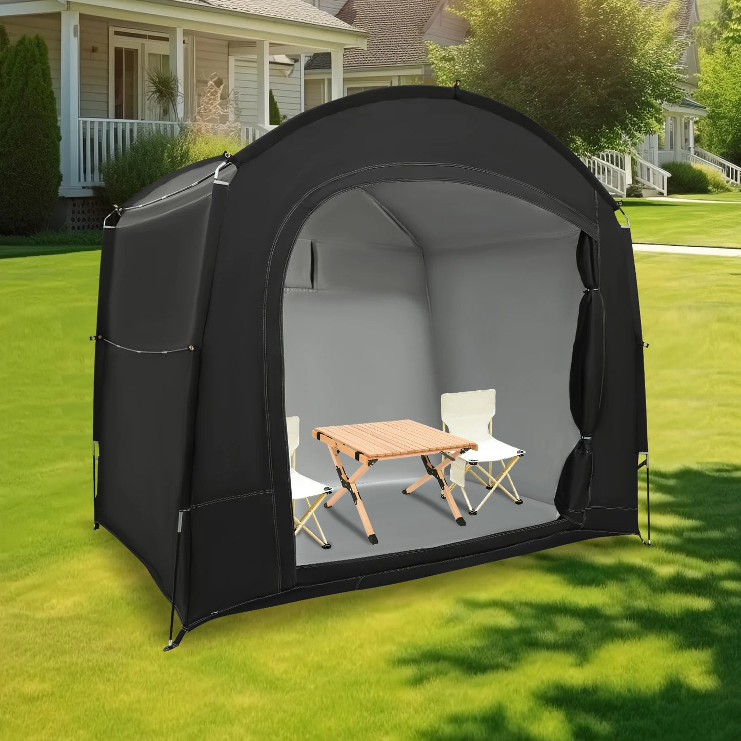 Weather-Resistant Portable Storage Shed, UV & Rain Protection, 3-4 Bike Capacity, Ventilated for Easy Setup