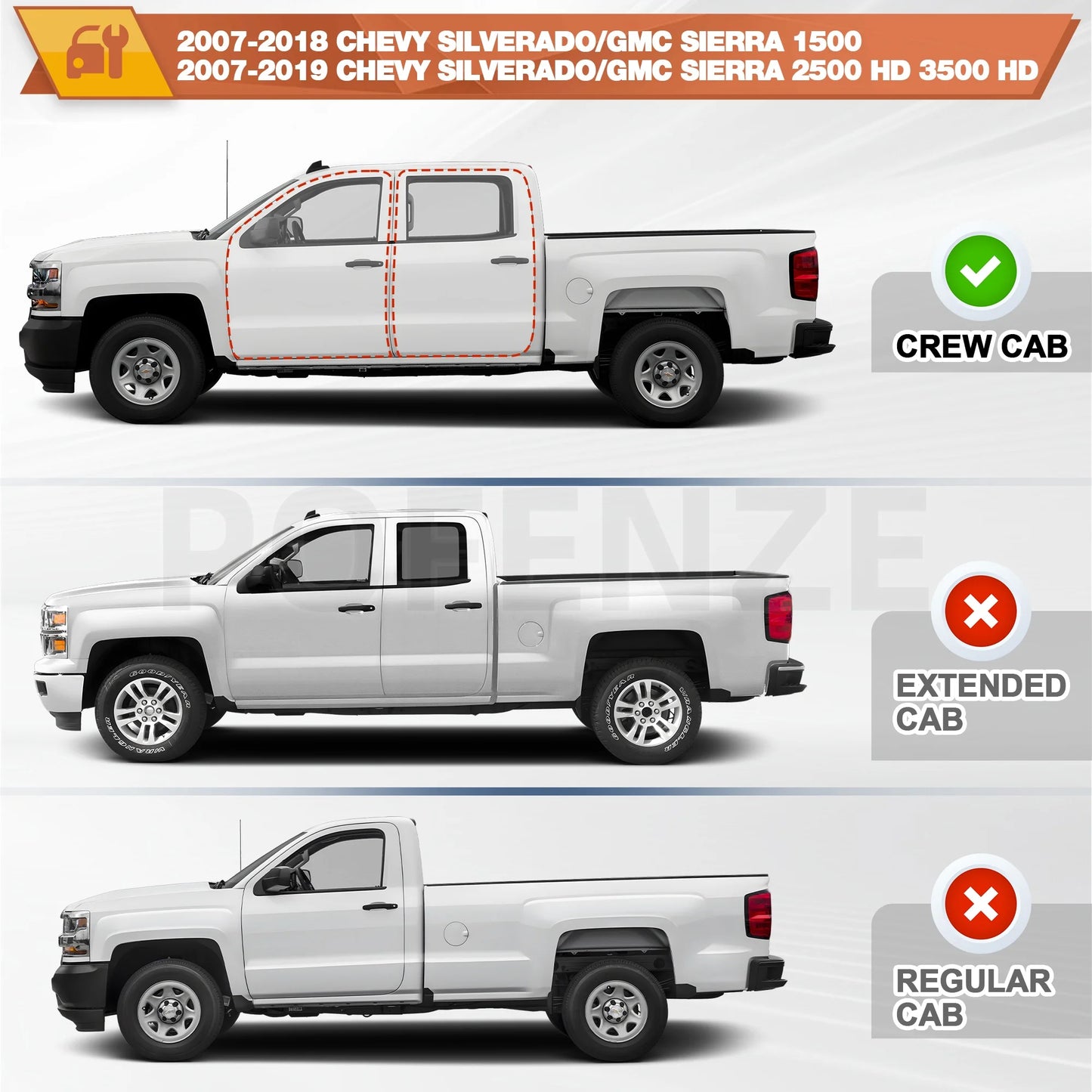 Running Boards for 2007 to 2018 Chevy Silverado and GMC Sierra 1500 2007 to 2019 Chevrolet Silverado and GMC Sierra 2500HD 3500HD Four Doors