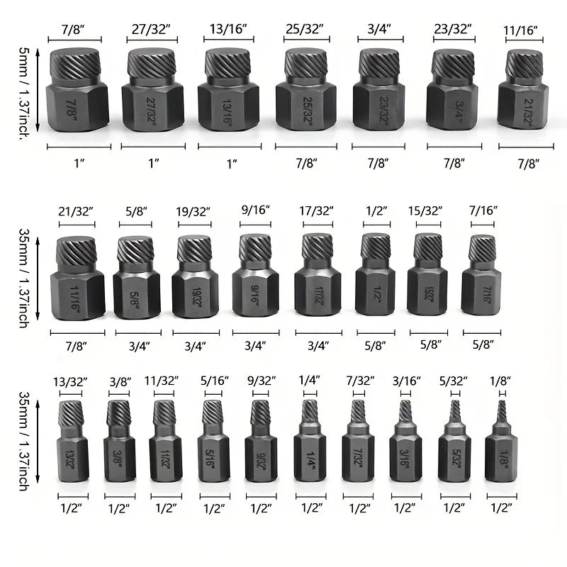 25PCS Screw Extractor Set, Hex Head Multi-Spline Easy Out Bolt Extractor Tool,for Removing Broken Studs Bolts Socket Screws