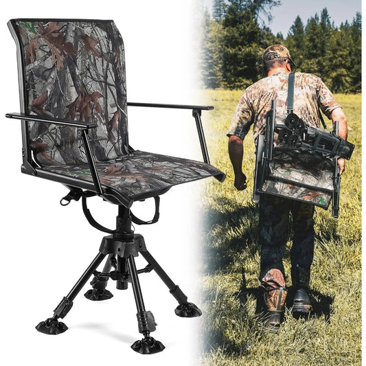 360 Degree Silent Swivel Blind Hunting Chair, Camo Height Adjustable Quick Folding Portable