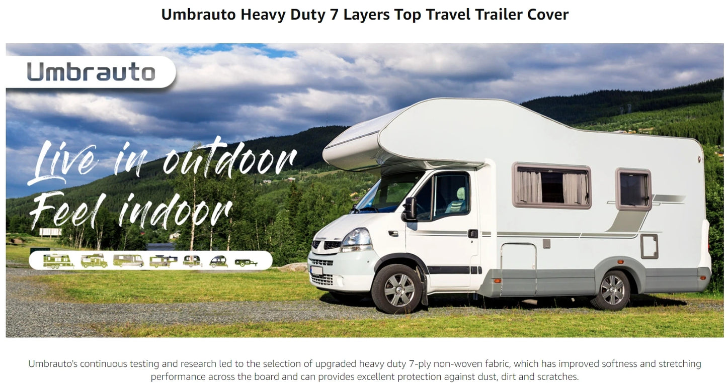 Class C RV Cover Upgraded 7 Layers Anti-UV Top Panel Motorhome Cover Windproof