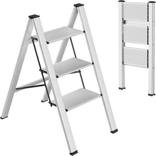 2-3-4 Step Ladder Aluminum Lightweight Folding Step Stool Wide Anti-Slip Pedal