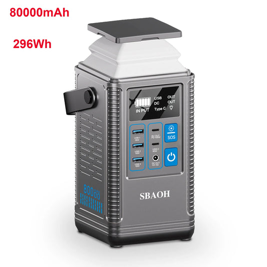 Portable Power Station,296Wh 80000mAh Outdoor Generator Quick Charge In/Out PD 100W