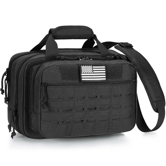 CVLIFE Tactical Gun Range Bag Case Pistol Handgun Lockable 3 Compartments Outdoor Shooting
