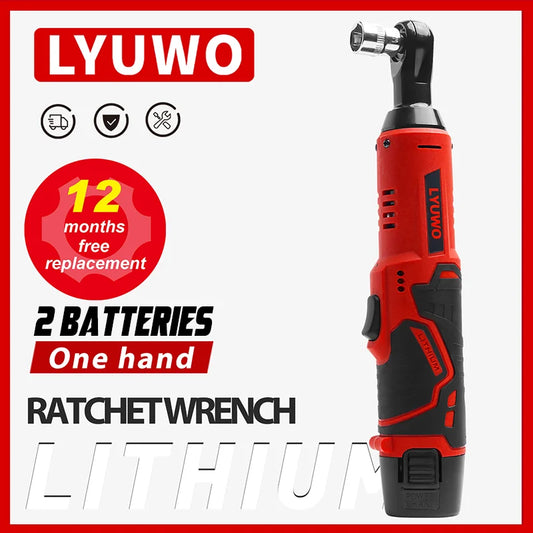 LYUWO 3/8 Rechargeable Electric , Ratchet Set, Angle Drill, Screwdriver To Remove Screw Nut, Automobile Maintenance Tool 2 Batte