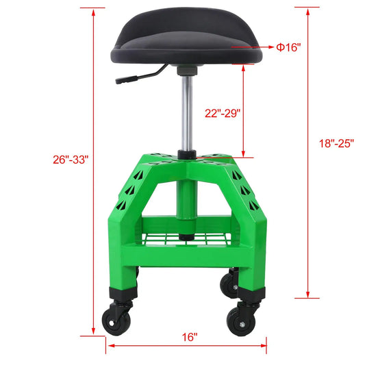 Heavy-Duty 360° Swivel Mechanic Stool with Casters - Rolling Seat for Garage & Shop, Green