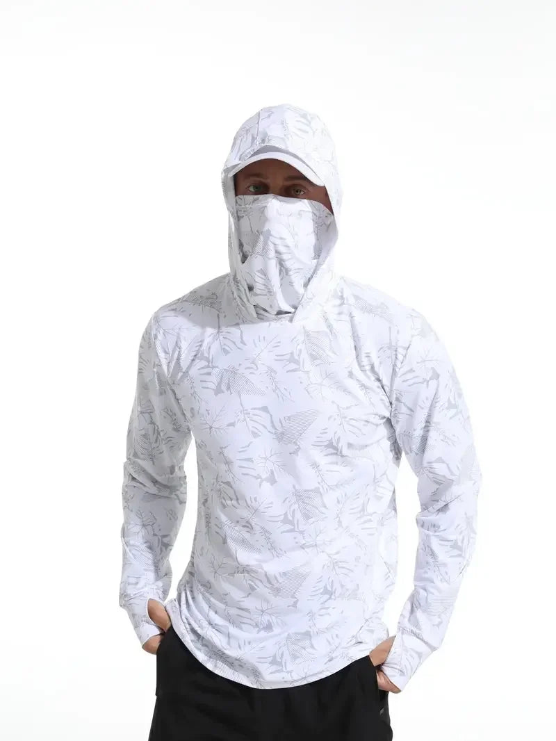 Fishing Shirt Hooded Men Fishing Clothes Outdoor Summer Mask Hoodie Sun Uv Protection